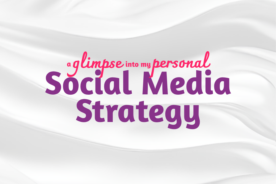 A glimpse into my personal social media strategy is written on a background of white and grey swooshing waves.